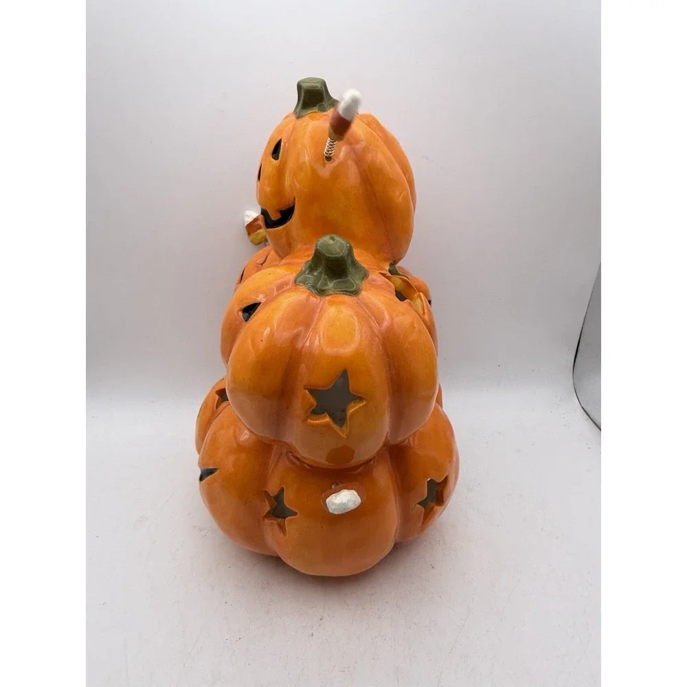 Vintage Ceramic Jack O' Lantern Pumpkin Candle Holder Candy Corn Halloween Decor